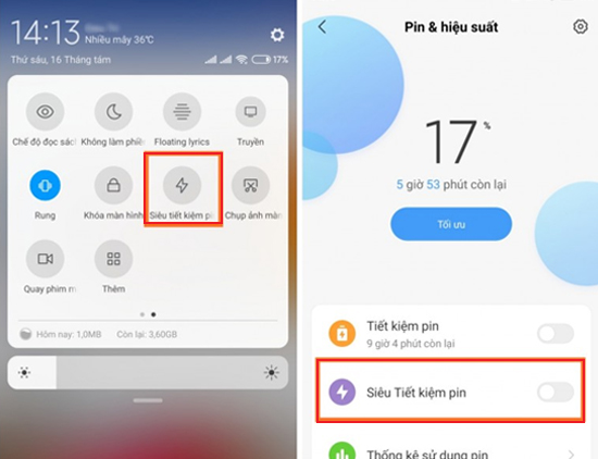Chế độ siêu tiết kịm Pin.